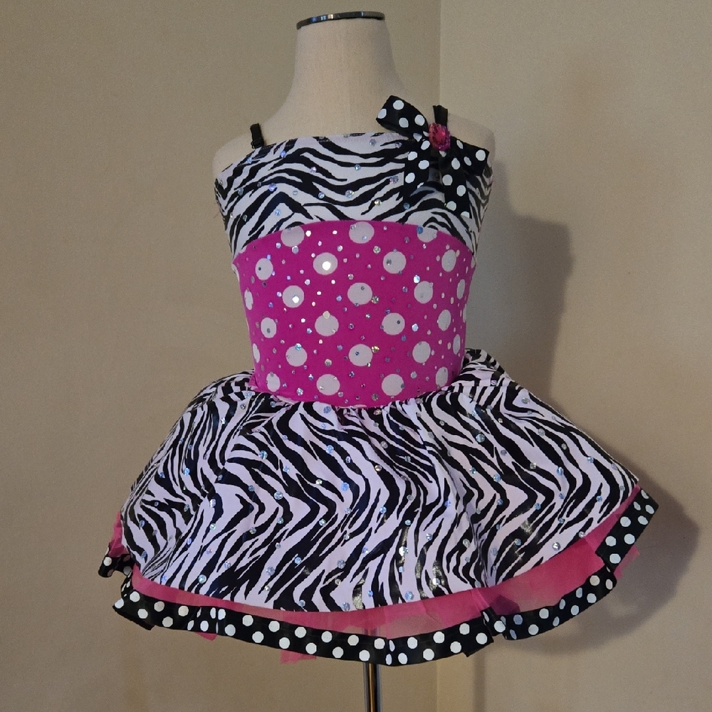 Zebra And Pink Polka Dot  Skirted Dance Costume With Tutu